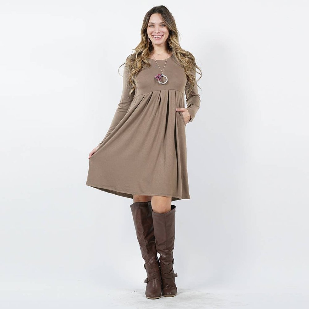 Plus-Sized Pleated Waist Dress w/Pockets